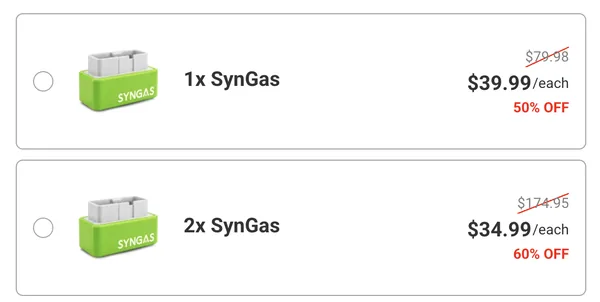 SynGas single and double pack pricing from the official checkout